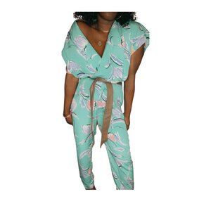 80s Vintage Alicia Floral Draped Bodice Jumpsuit